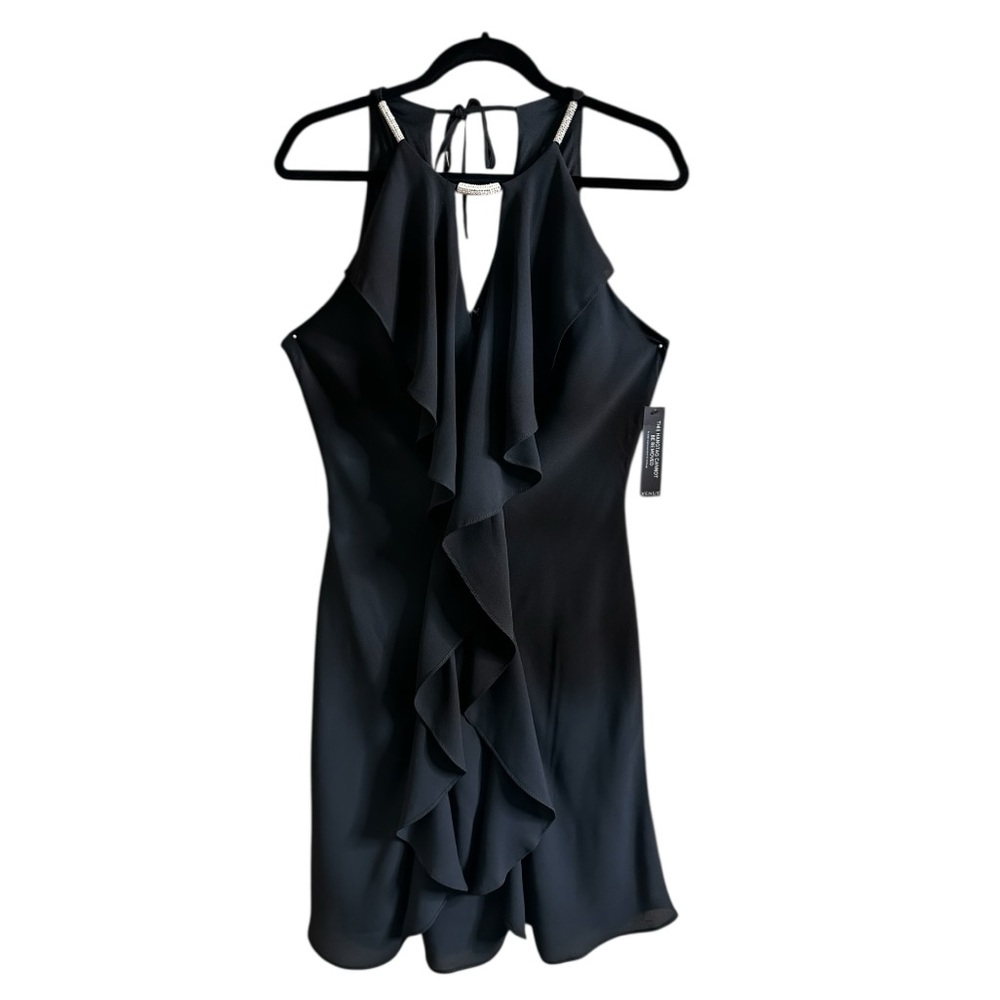 Black Ruffle Dress sleeveless with crystal tubes size 8